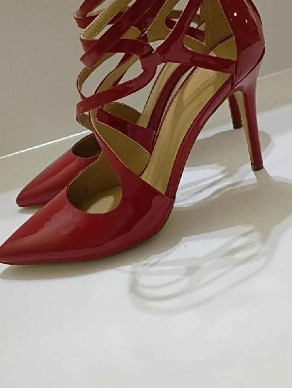 Michael Kors Catia Red Strappy Patent Pointed-Toe High Heels Size 9